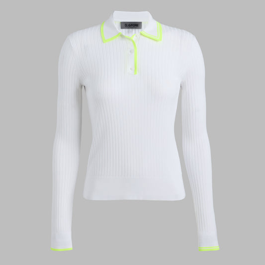 RIBBED KNIT LONG SLEEVE POLO SWEATER | G/FORE New