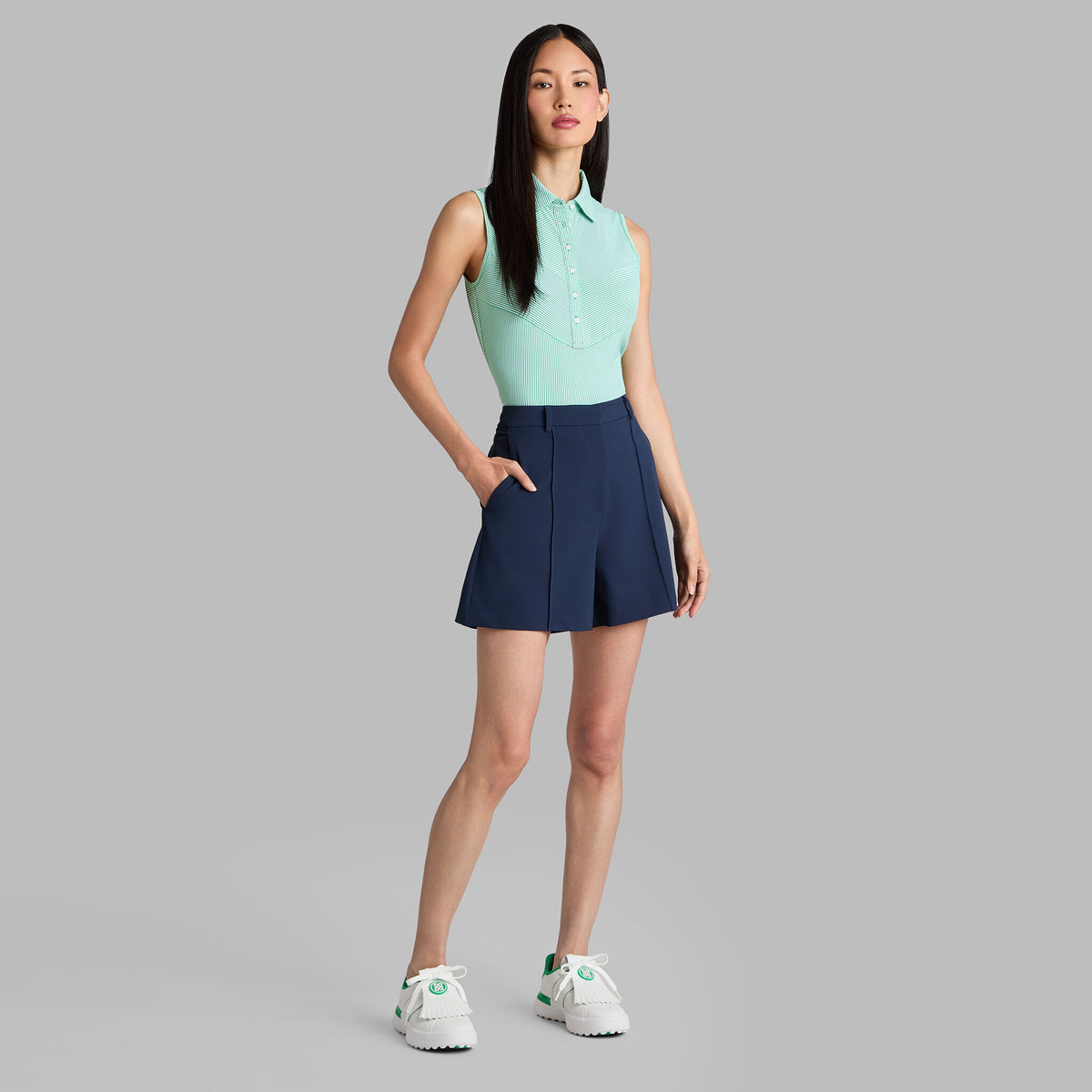 CHEVRON STRIPE TECH PIQUÉ SLEEVELESS POLO | G/FORE Online